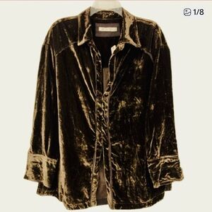 Free People Marianne Velvet Shirt Jacket Pointed Collar Midnight Brown OB1585340